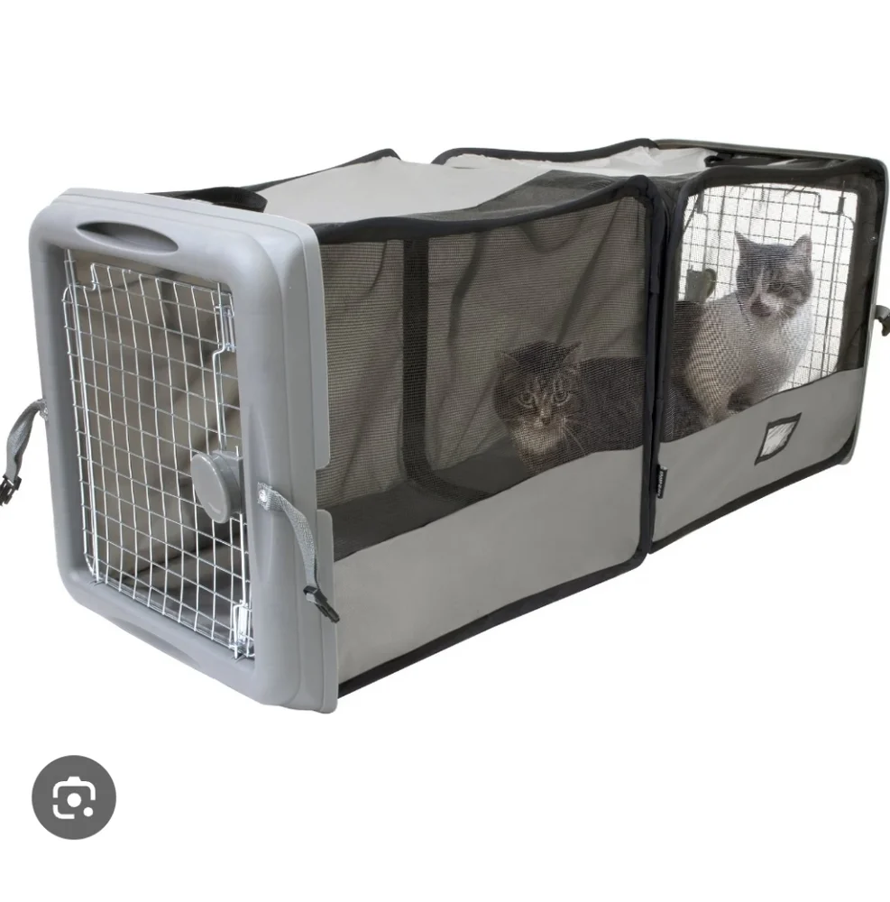 Gray Pet Carrier with Black Straps